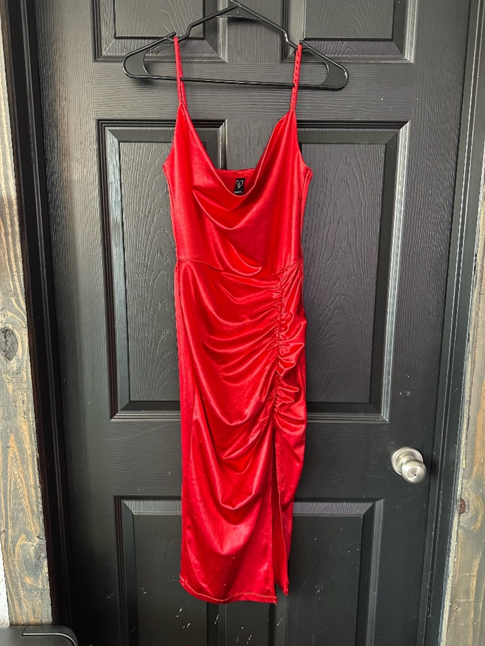Windsor Red Satin Ruched Midi Dress Size Small